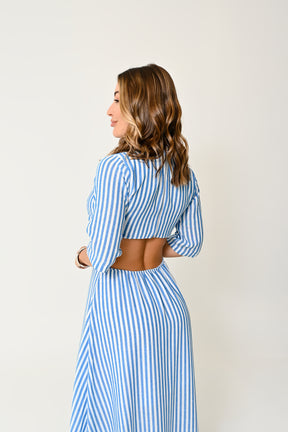 Vestido Longo Listrado com Argola Dourada - Estilo Sofisticado e Confortável