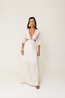 Vestido Longo Listrado com Argola Dourada - Estilo Sofisticado e Confortável