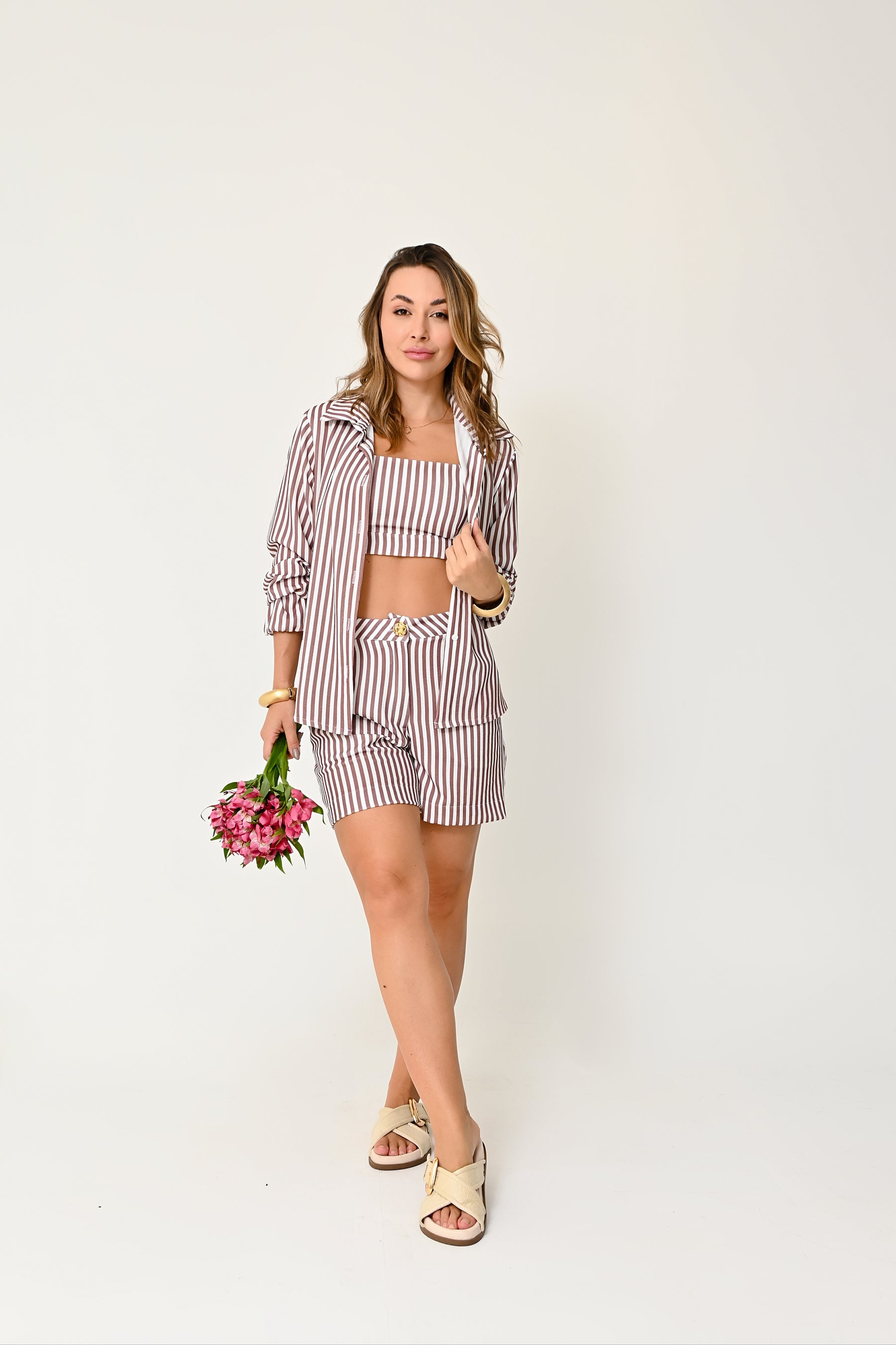 Conjunto Listrado 3 Peças Verão - Elegância e Conforto no Estilo Casual
