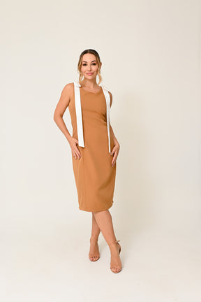 Vestido Midi de Alfaiataria com Laço no Ombro – Elegância e Sofisticação